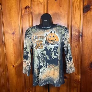 Cactus Bay M Halloween Graphic Top Black Regular